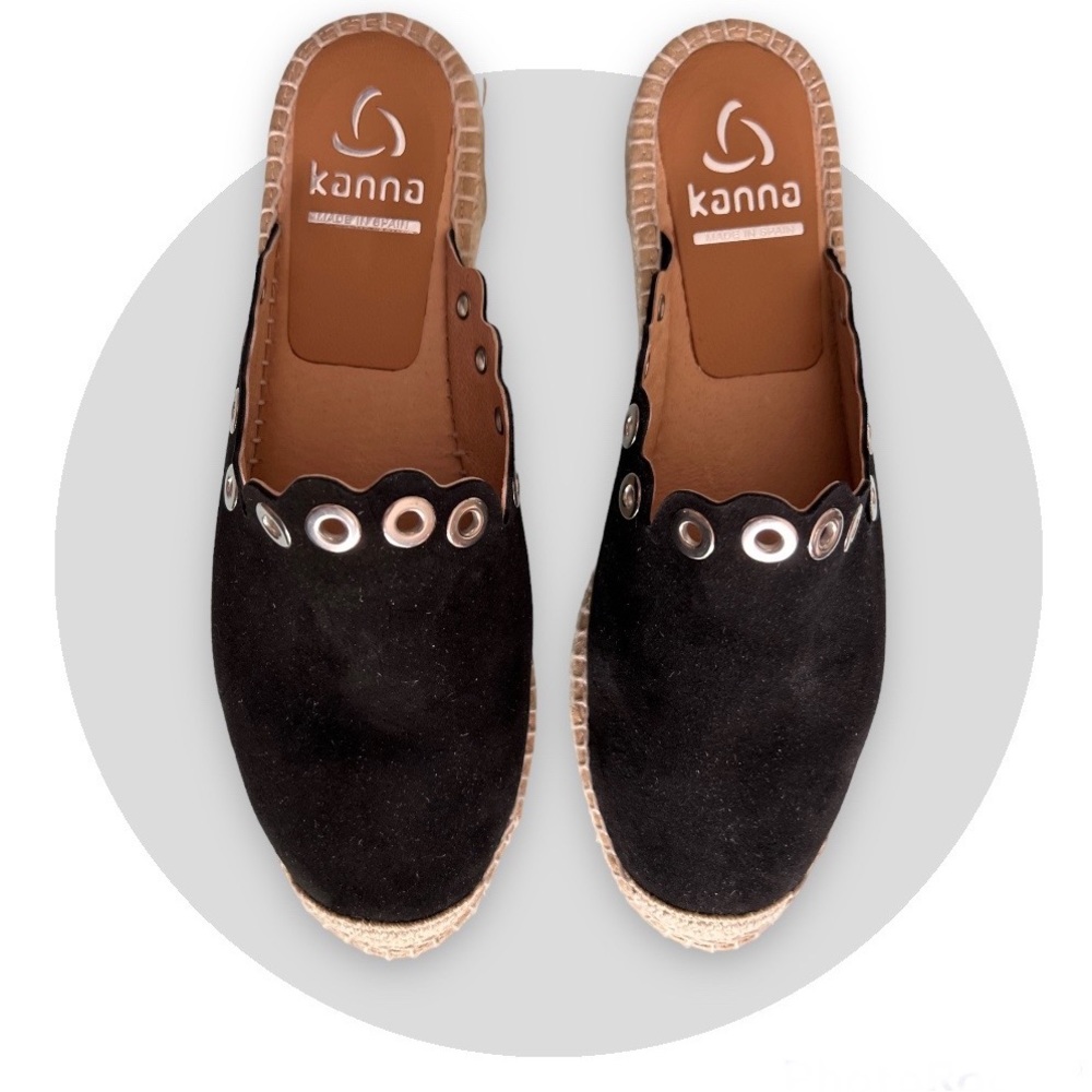 Kanna Flat Espadrille Suede & Hand Stitched with silver grommet accents